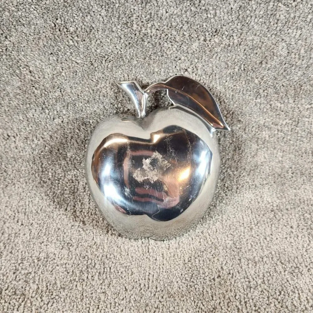 Gold Apple‎ Shaped Bowl Silver Bottom Scalloped Metal Trinket Dish